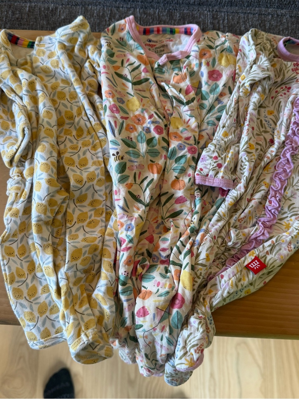 Magnetic Me Floral & Lemon Print Kids Pajama Footies - Yellow, Pink, Green